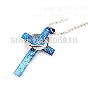 Men's Ring - Super Cool Titanium Steel Men Boy Bible & Cross Marked Fashion Pendant necklace(China (Mainland))