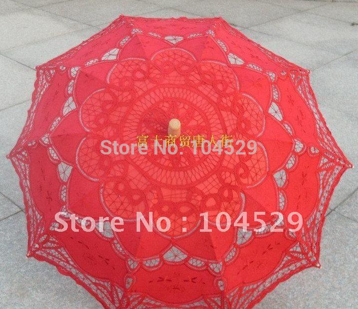 4pcs lot red Bridal Accessories Wedding Lace Parasol Lace Umbrella Bud silk