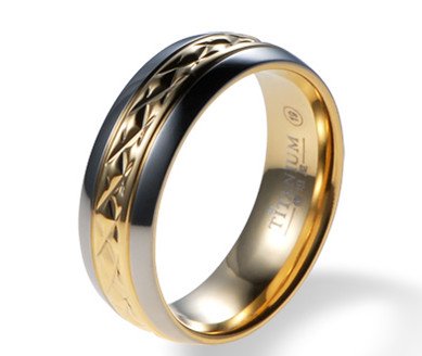 Titanium Ring Plating 24K gold and Laser Engraving Men's Ring Wedding ...