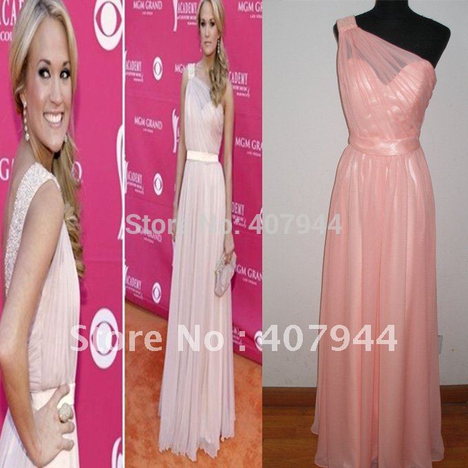 ... red carpet one shoulder chiffon prom dress evening dress with beading