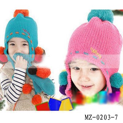 Baby Hats  Sale on Hot Sale Colorful Balls Baby Winter Hat Baby Knitted Hat With Earflaps