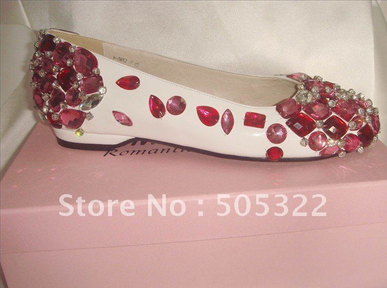 XPS171 Free shipping red diamond flat bridal shoes