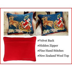 A Pair Hand Stitched Wool Needlepoint Pillow Cover -Christmas Santa On the Way holiday gifts - 16"x12" Home Decorative(China (Mainland))