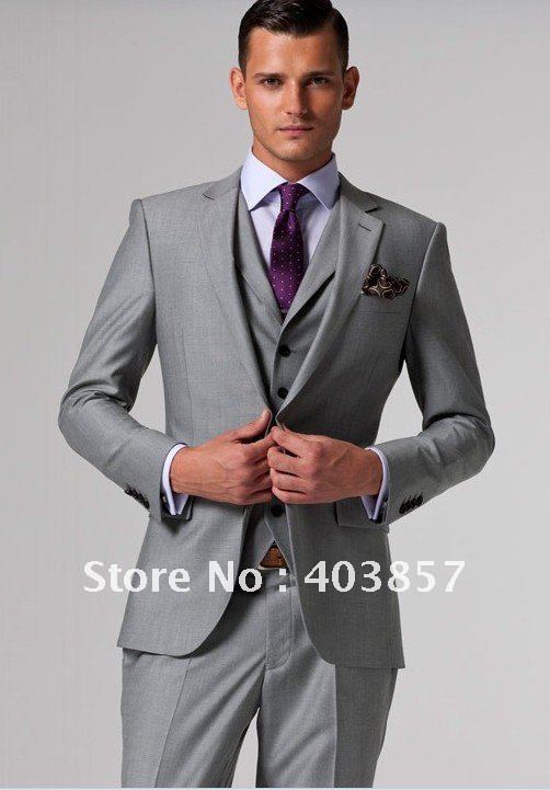 mens grey wedding suits with purple