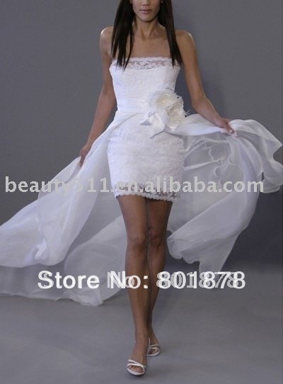2012 Lace White Removable Train Short MIni wedding dress A40