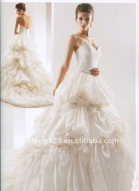 Sexy Vneck sleeveless Pick Up With Flower Ball Gown Pleated Wedding Dress