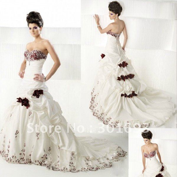 Free Shipping ONW6 Lace Applique Red and White Wedding Gowns