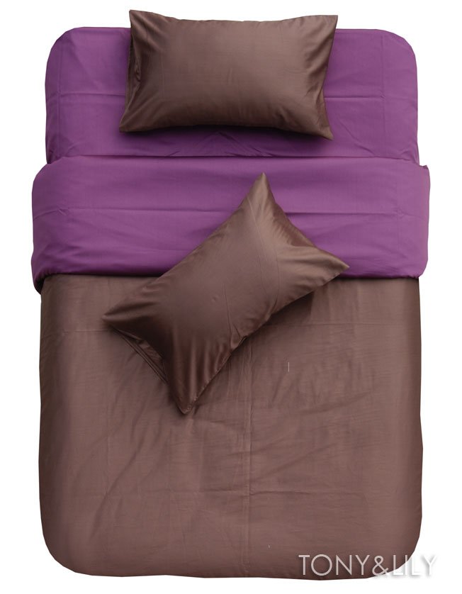 Premium 100% Cotton coffee purple solid pattern alternative comforter covers Full bedding sets 4pcs with fitted sheets bedlinen(China (Mainland))