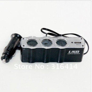 Cigarette lighter, dragged three USB ,car cigarette lighter, car charger with USB converter distribution