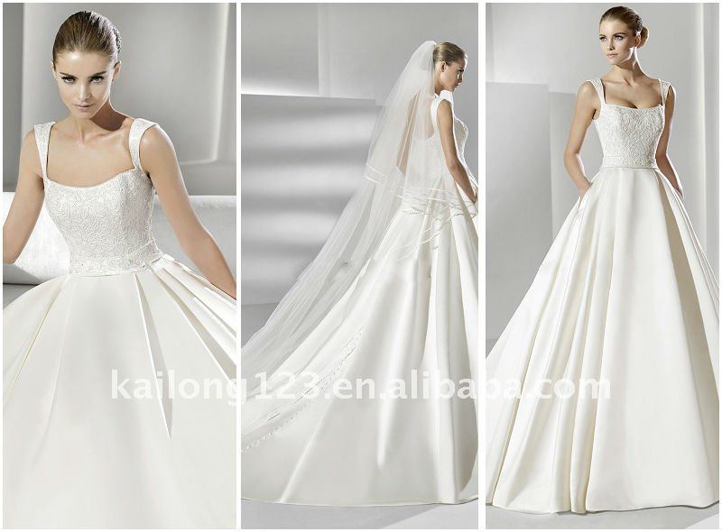 Stylish Cap Sleeves Chapel train Beaded Embroidery Satin Ball Gown Wedding