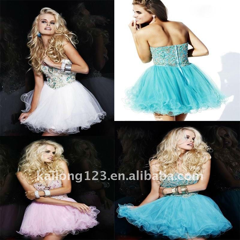Sparkle Beaded Rhinestones Sweetheart Ball Gown Short Tulle Party Dress