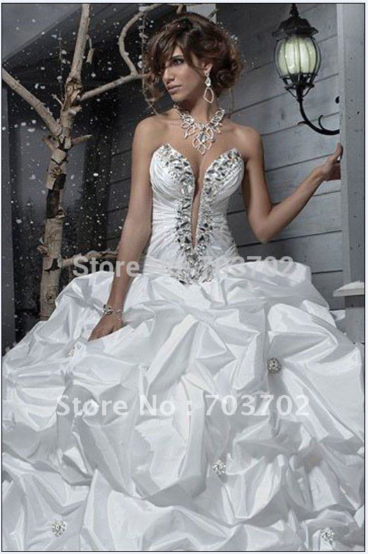 Sexy sweetheart neckline beaded rhinestones ball gown taffeta bridal gown