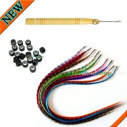 20 GRIZZLY Synthetic Feather Hair Extension with beads + Tools Free shipping(China (Mainland))
