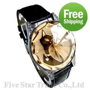 Retail from 1pc Free Shipping Accept Credit Card Best For lady girl Brand New cat fashion wrist watches valentine's unique gift(China (Mainland))
