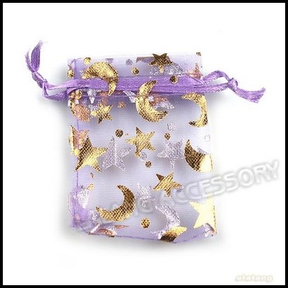 200pcs lot 5X7cm Purple Christmas Wedding Organza Bag MoonStars Pattern 