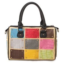 free shipping  Collision color crocodile handbag and PP straw bag handbag ladies Satchel