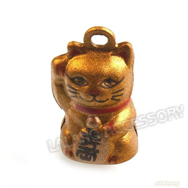 15pcs lot Copper Painted Golden Cute Fortune Cat Jingle Bells Lucky Cat Jewelry Bells Fit Festival