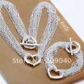 Free Shipping/Fashion Jewelry Sets. 925 Sterling Silver Sets.Chain and Peach Heart  Pandents. Wholesale 925 Silver/Jewelry sets