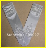 Free Shipping New 12" White Ivory Wedding Party Fingerless Appliques Lace Satin Bridal Gloves