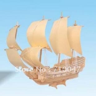  toy 3D wooden simulation model puzzles of sailing boat(P128) wholesale