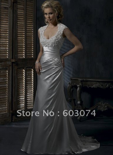 Applique Scoop Neckline Taffeta Bare Back Wedding Dress WDS034 Free 