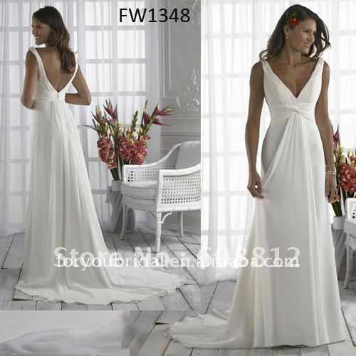 FW1348 Sexy Sleeveless Chiffon Floor Length Backless Wedding Dress