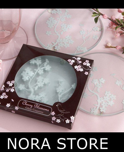 Cherry Blossoms Frosted Glass Coaster Wedding Bridal Shower Favors CT09