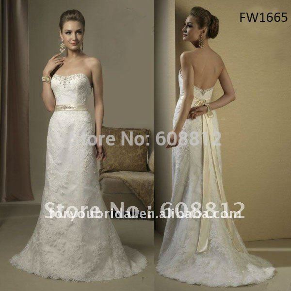 FW1665 Lace Floor Length Strapless With Sash Hot Sale Wedding Dress