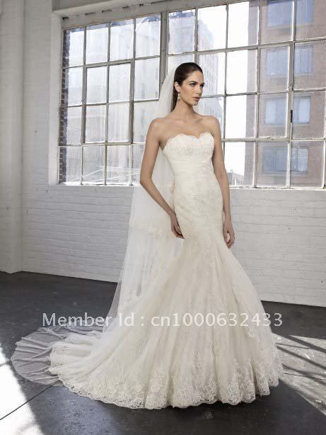 Deluxe mermaid Strapless silky bridal beautiful Wedding Dress Floor Lenght