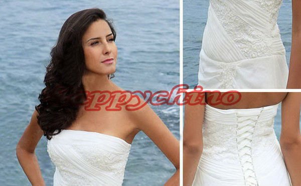 FREE SHIPPING Aline SideDraped Fit and Flare Wedding Dresses with Beaded 