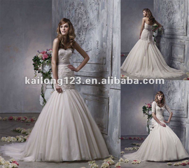 Hotsale Sweetheart Strapless Fit and Flare Trumpet Court train Champagne
