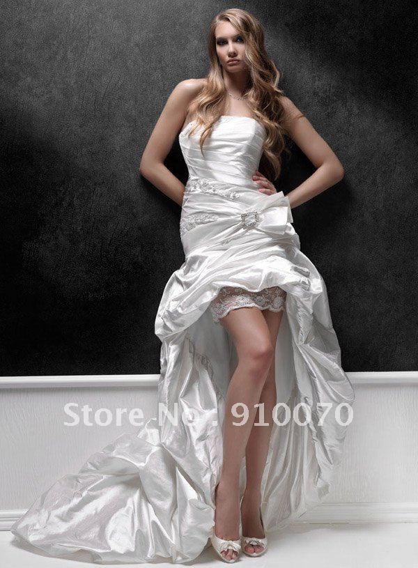 2012 Strapless Wedding Dress Hilo White Taffeta Appliques Lace Court Train