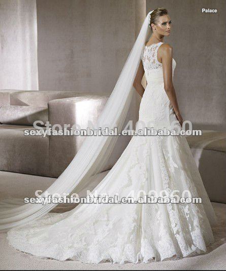 2012 distinct neckline lace overlay skirt covered back wedding dresses
