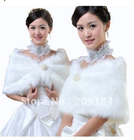 Free Shipping Ladies New Fashion Faux Fur Bridal Wraps Shawl ivory Wedding