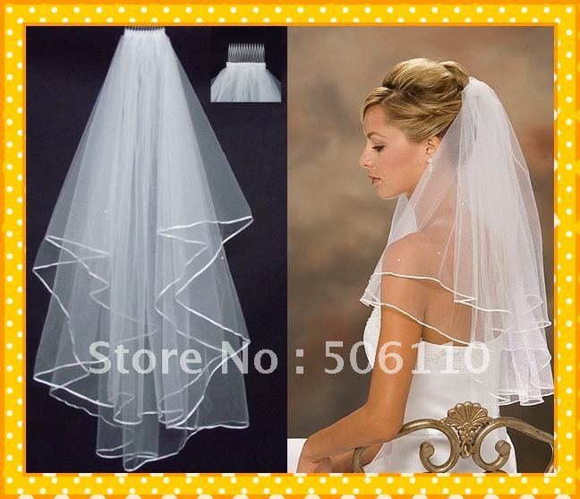 Custom 2012 Hot Sale Cheap Designer White Ivory Bridal Veil Real Sample Two