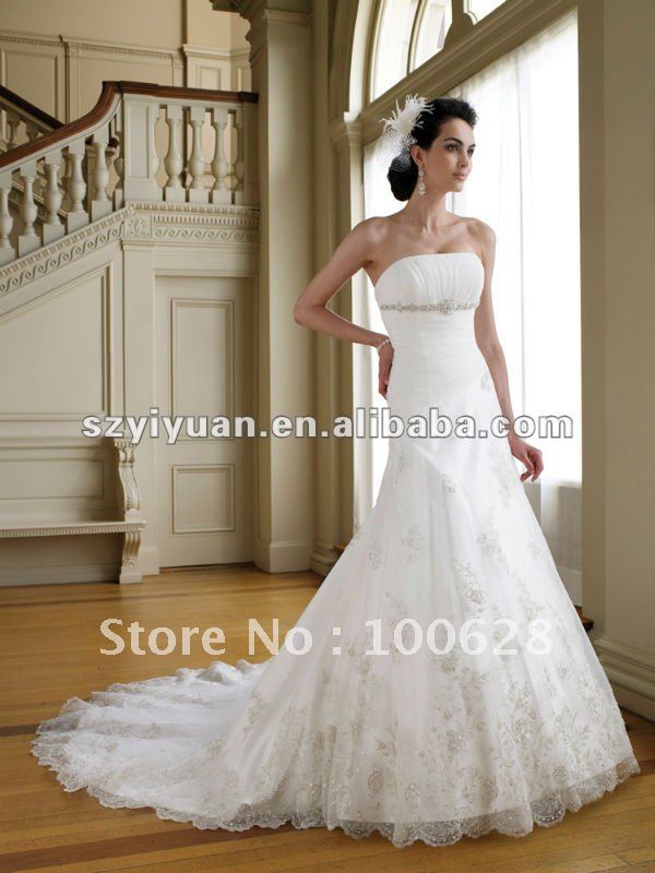 2012 latest beads crystal lace open back bridal wedding dress