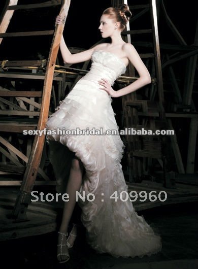 2012 distinct style strapless short front long train wedding dress