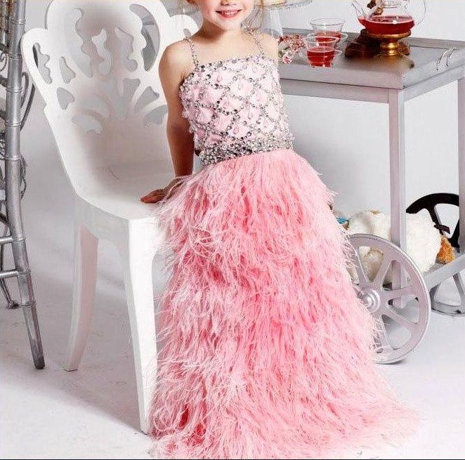free shipping 2012 new style little girl feather pageant dresses long
