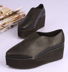 Free Shipping,Womens Shoes,BLACK Pointed Toe Wedge Platform Casual Shoes #2730,Size 35-39(China (Mainland))