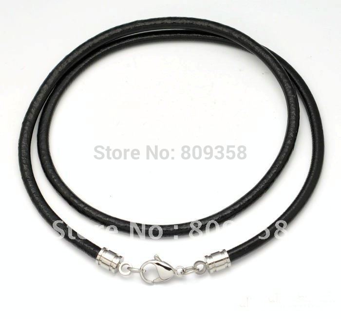 Fashion jewelry Stainless Steel Lobster Clasp 4mm Black Cord Leather Necklaces Leaher Chains1088