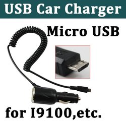 Free Shipping Black Micro 5 Pin USB Car Charger For Samsung I9100 With LED Charging Indicator High Quality (0607056)(China (Mainland))