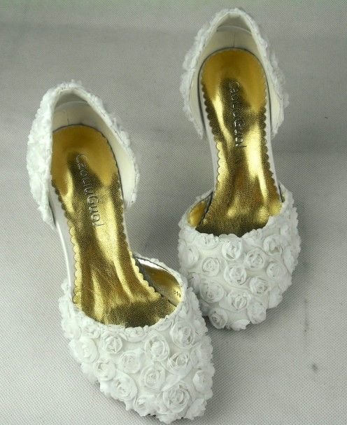 2012 White Rose Flowers Wedding shoes High Heel Bridal shoes dress shoes 