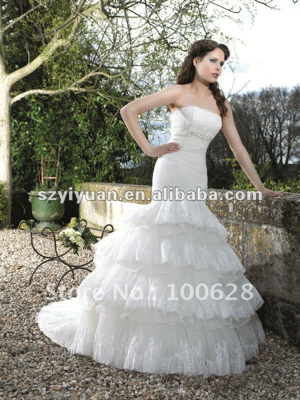 2012 new style strapless beaded crystal lace italian wedding dress