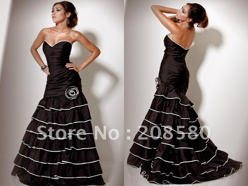 Black and white mermaid strapless taffeta special occasion dresses prom 