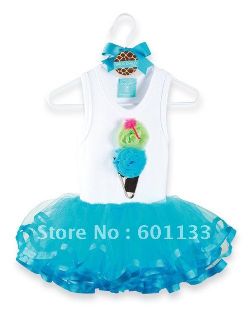 Partly Free Shipping 4 pcs lot Baby Dress Blue Icecream Blue Tutu Dress