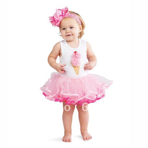 Partly Free Shipping 4 pcs lot Baby Dress Pink Icecream Pink Tutu Dress 