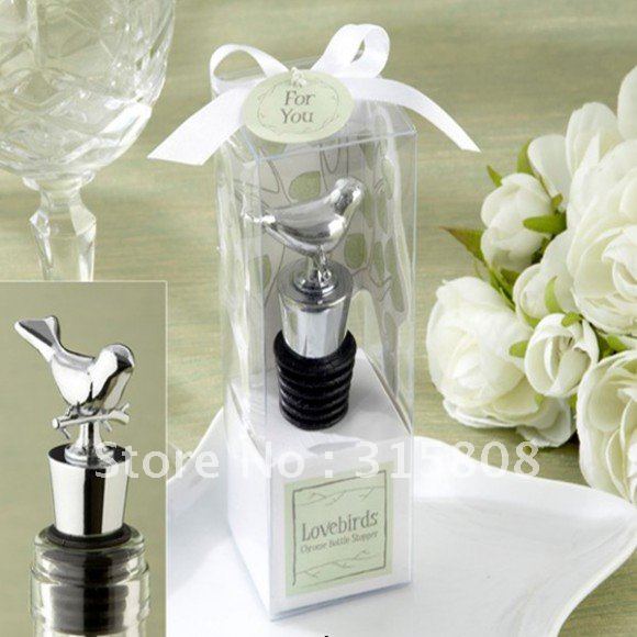 6 Lovebirds Chrome Bottle Stopper Wedding Favours Gift Guest Gifts W16