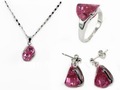 Freedom deliver >>>>>>>5pc pink crystal pendant ring earring set