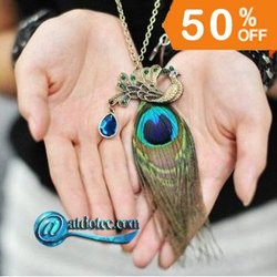 Min ordem 12$ jóia da forma de pena de pavão colar de cristal pingente de metal cadeia camisola xl0042