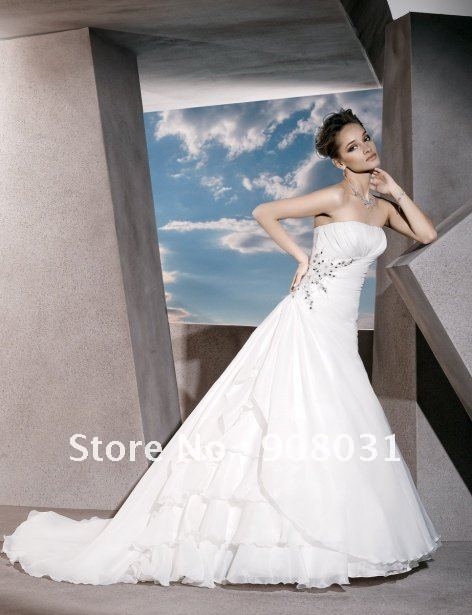 New arrival long train chiffon strapless embroidery sequins bridal gown 